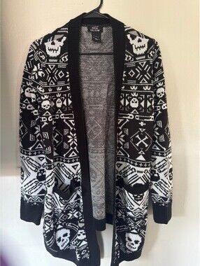Social Collision Skull Fair Isle Open Cardigan Womens M Goth Knit